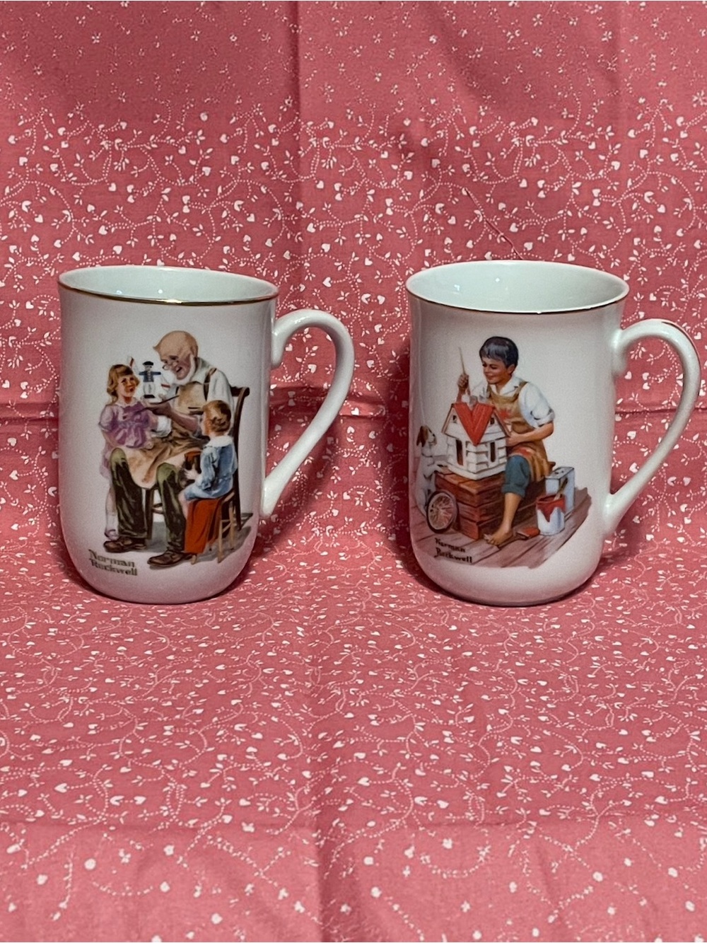 VTG Norman Rockwell 1982.  A Dollhouse for Sis and The Toymaker.  Set of 2 mugs